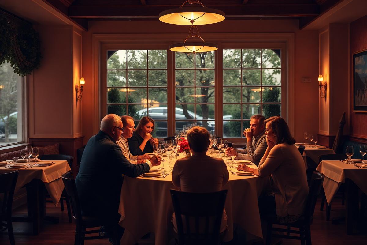 Guests dining around a set table